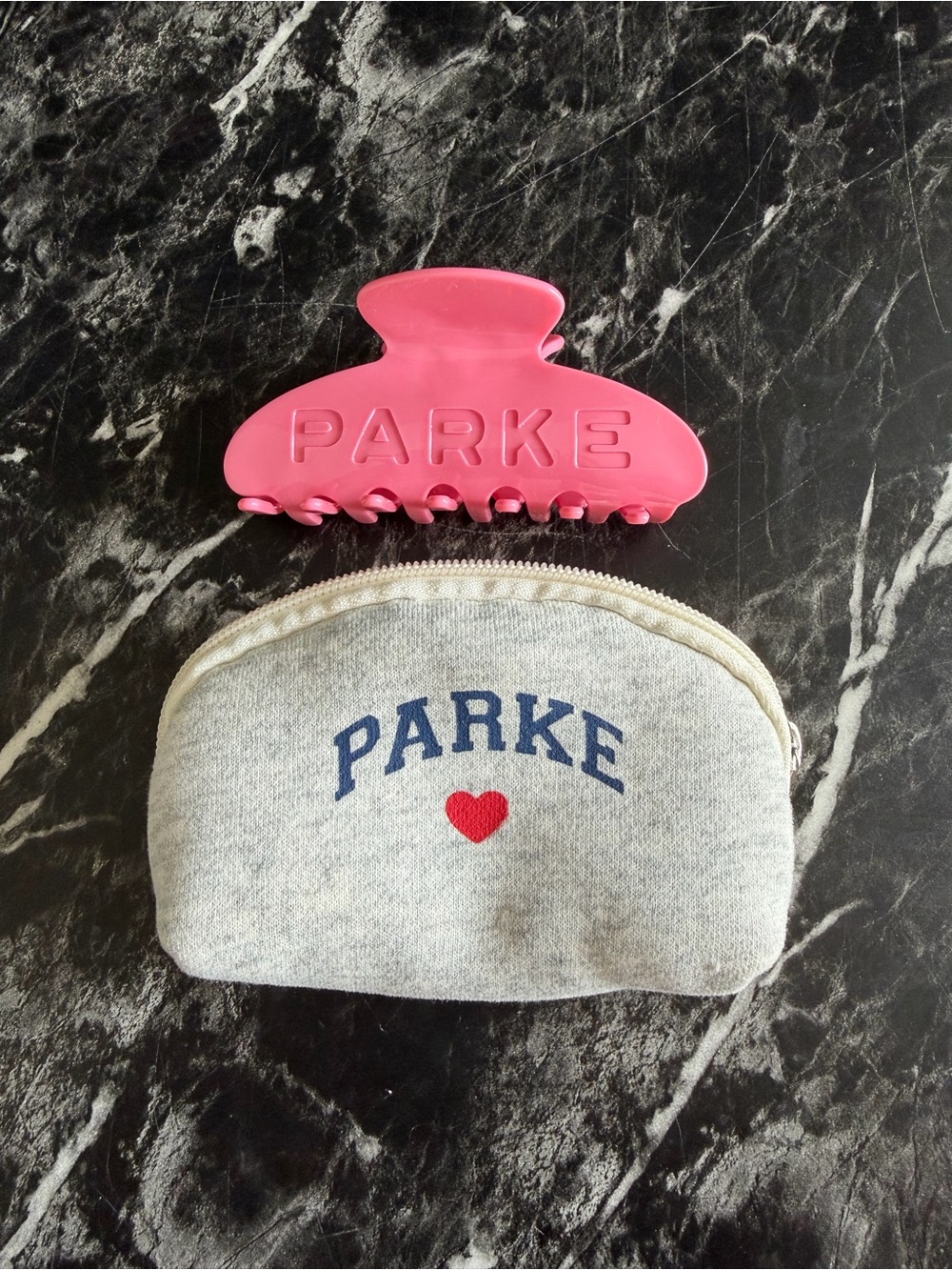 PARKE Pink Hair Clip & Gray PARKE Pouch Set